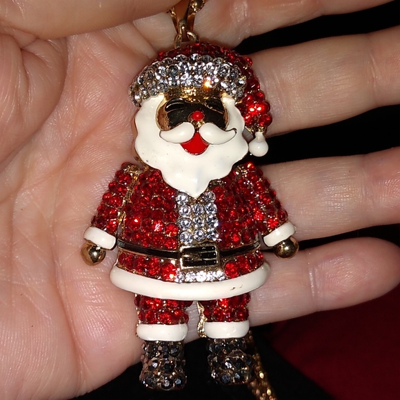 Red and White Crystal Santa Pendant Necklace with Movable Arms - Picture 5 of 5